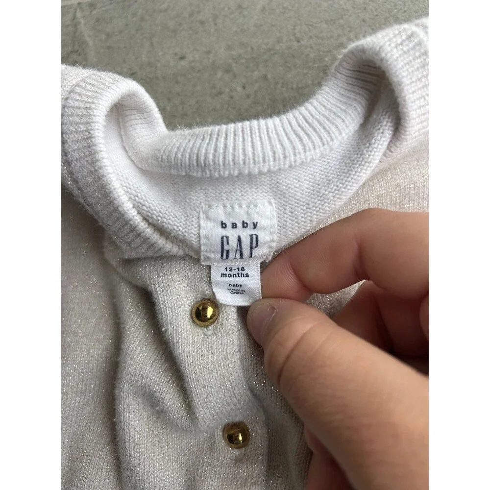 Baby Gap Fancy Long Sleeve Cardigan 12-18 Months Gold and Cream